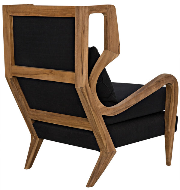 Carol Teak Chair in Waxed Finish with Black Cotton Upholstery