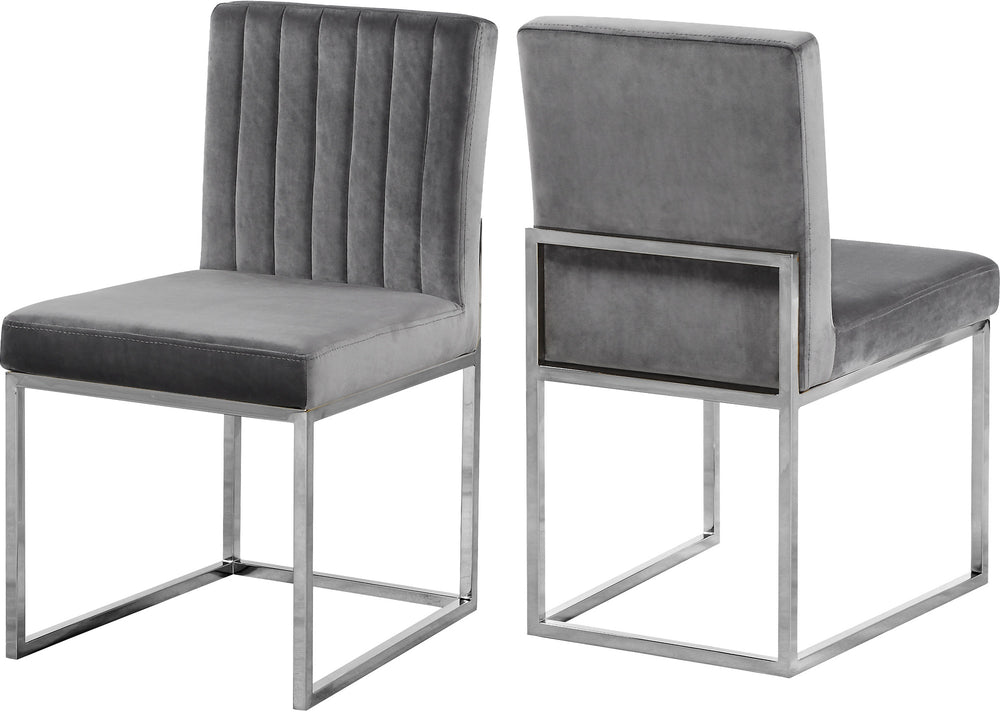 Joanna Dining Chair In Grey Velvet and Chrome