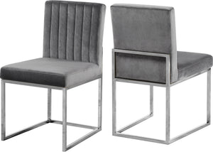 Joanna Dining Chair In Grey Velvet and Chrome