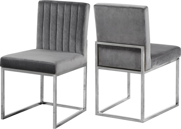 Joanna Dining Chair In Grey Velvet and Chrome