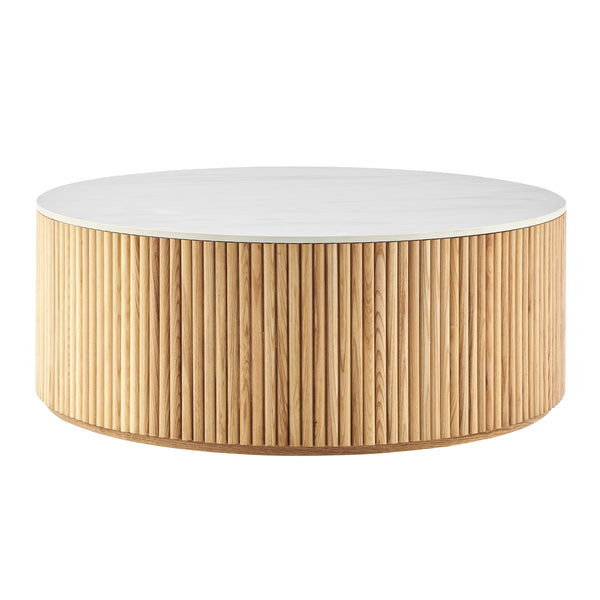 Ingrid Ceramic Top 39.5" Round Coffee Table, Marble/Natural