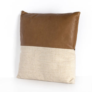 Leather and Linen Pillow In Sonoma Butterscotch And Thames Cream And Sonoma Butterscotch And 20"x20"