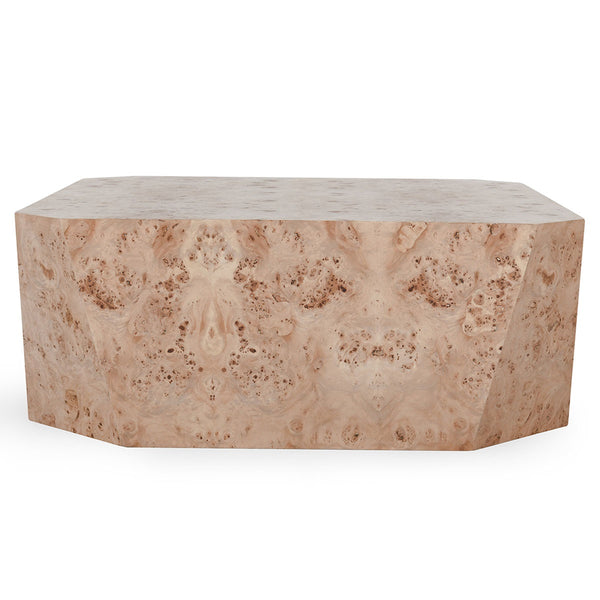 Avena Burl Wood Coffee Table with Faceted Design