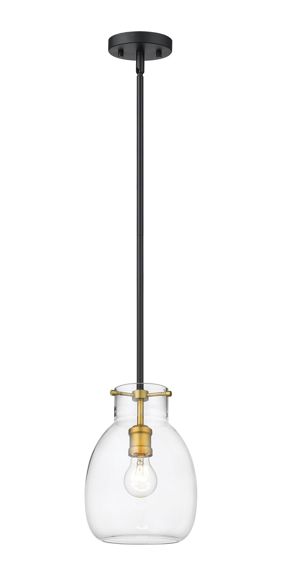 Bella 1 Light Mini Pendant in Matte Black + Olde Brass Finish