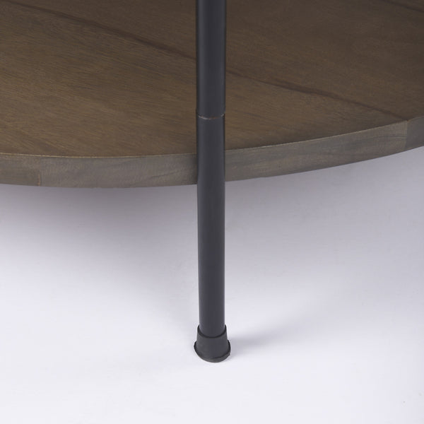 Larkin 42" Round Two-Tier White Marble Top and Solid Wood Shelf w/ Black Metal Frame Coffee Table