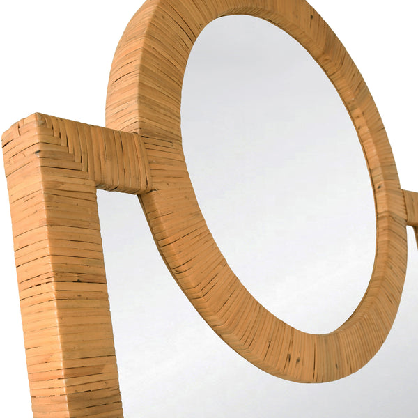 RATTAN WRAPPED MIRROR WITH CIRCLE DETAIL