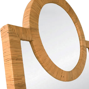 RATTAN WRAPPED MIRROR WITH CIRCLE DETAIL