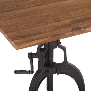 Industrial Loft 30-Inch Reclaimed Teak Wood Dining Table with Adjustable Crank