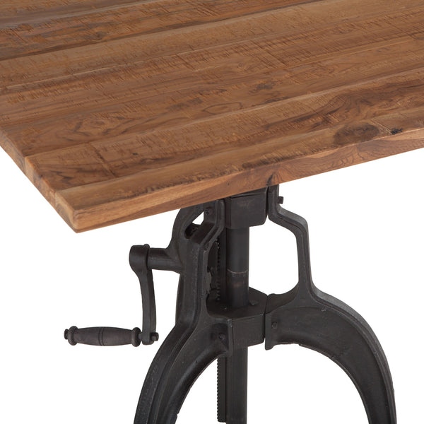 Industrial Loft 30-Inch Reclaimed Teak Wood Dining Table with Adjustable Crank
