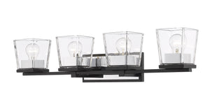 Bleeker Street 4 Light Vanity in Matte Black + Chrome Finish