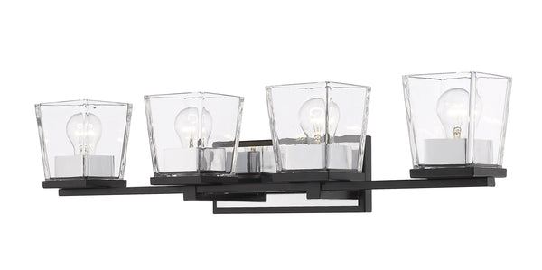 Bleeker Street 4 Light Vanity in Matte Black + Chrome Finish
