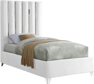 Donnie Twin Bed In White Velvet