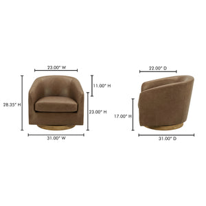 Moe's Oscy Leather Swivel Chair in Tan