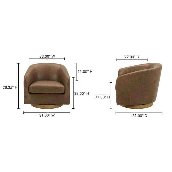 Moe's Oscy Leather Swivel Chair in Tan