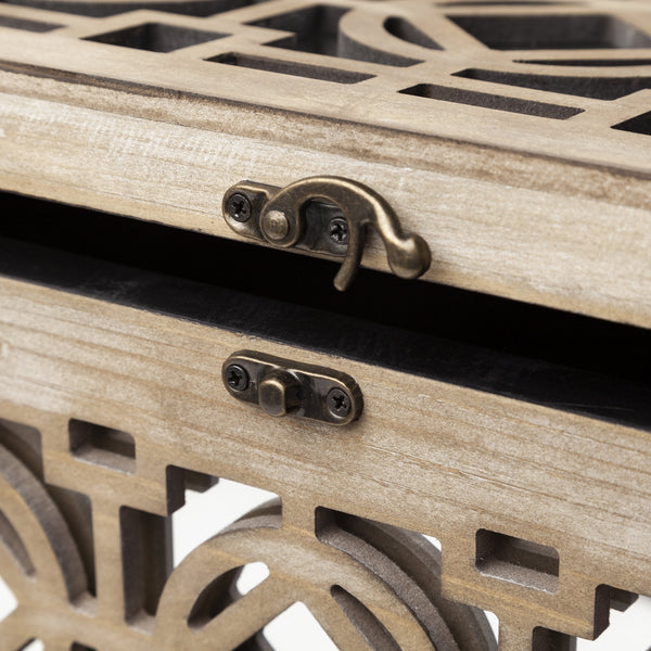 Estooki Set of 2 Natural Wood Mirrored Boxes