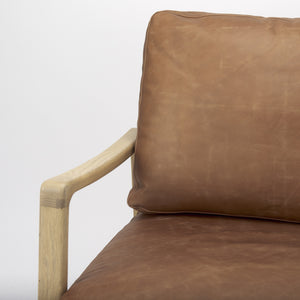 Raeleigh 28.0L x 34.1W x 34.4H Cognac Leather W/ Light Brown Wood Frame Accent Chair
