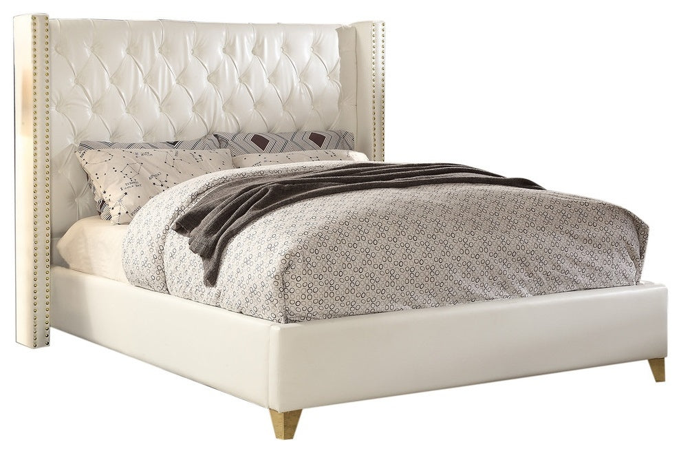 Danielle King Bed In White Bonded Leather