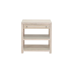 SIDE TABLE IN CERUSED OAK/INCLUDES BRASS & NICKEL HRDWR OPTIONS W ACRYLIC ROD