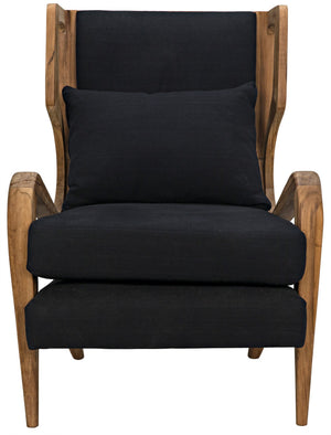 Carol Teak Chair in Waxed Finish with Black Cotton Upholstery