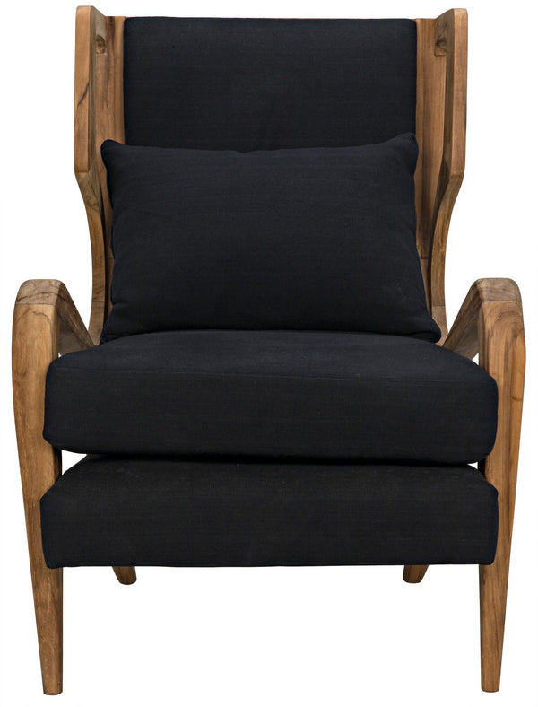 Carol Teak Chair in Waxed Finish with Black Cotton Upholstery