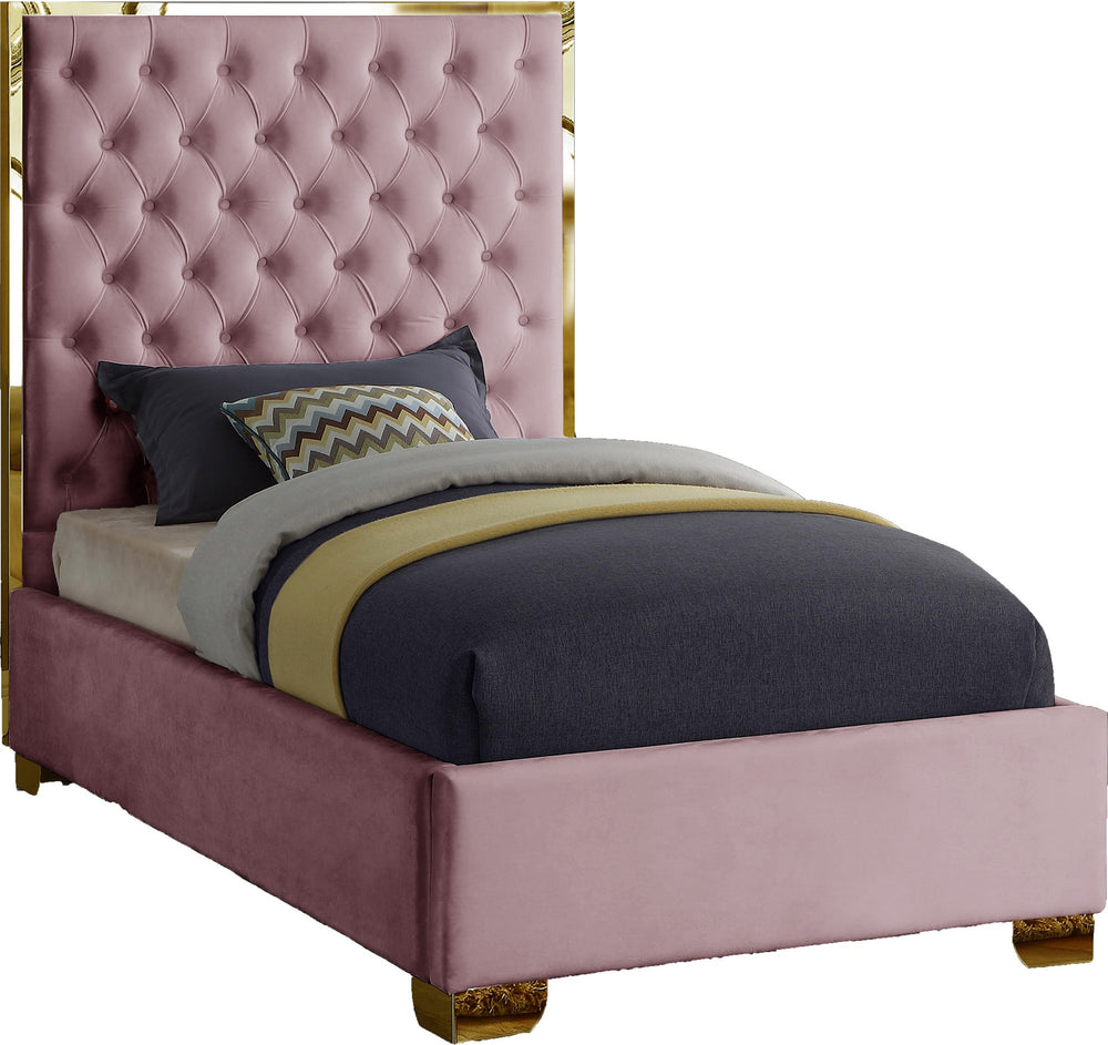 Jared Twin Bed In Pink Velvet
