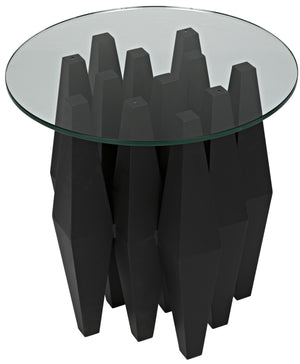 Soldier Side Table, Black Steel with Glass Top