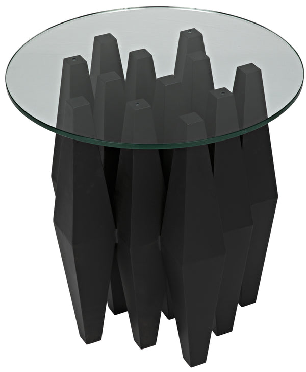 Soldier Side Table, Black Steel with Glass Top