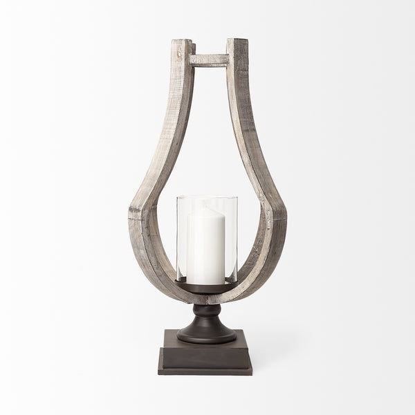 Brillion Large Rustic Wood Metal Table Candle Holder
