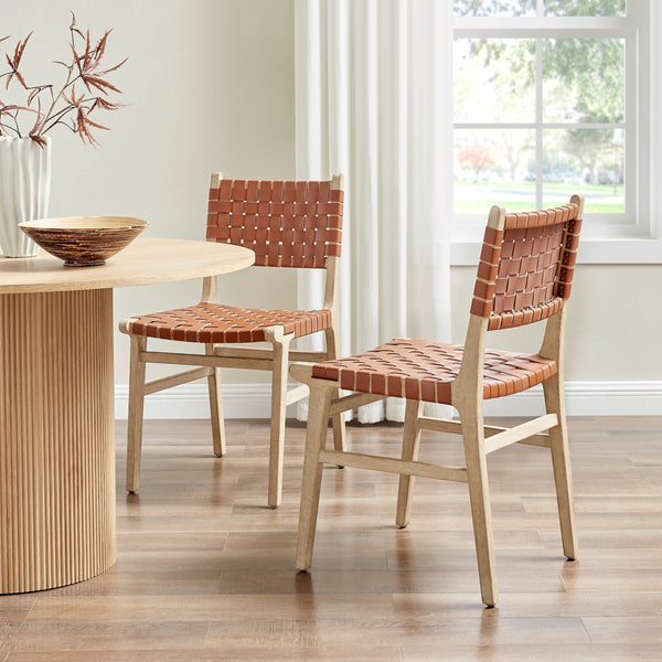 Marco Faux Leather Dining Side Chair Drift Wood Frame, Ochre Brown 