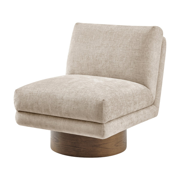 Zenda Chenille Swivel Accent Chair w/ Wooden Base, Millburry Beige
