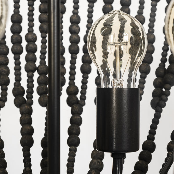 Liam I 32x30 Black Wooden Bead Bowl-Style Four Bulb Chandelier