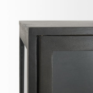 Arelius 36L x 18W x 63H Black-Brown Wood W/ Black Metal Base Display Cabinet