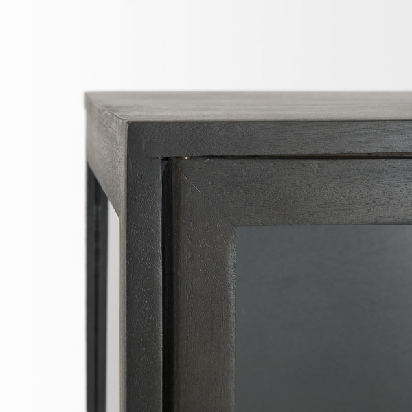 Arelius 36L x 18W x 63H Black-Brown Wood W/ Black Metal Base Display Cabinet