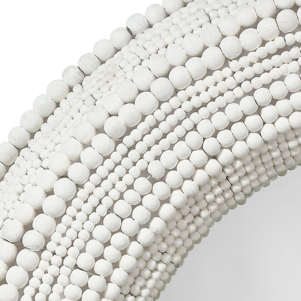 Strand Wood Beaded Round Wall Mirror, White