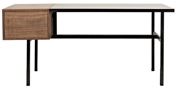 Algeron Dark Walnut Desk with Matte Black Industrial Steel Frame