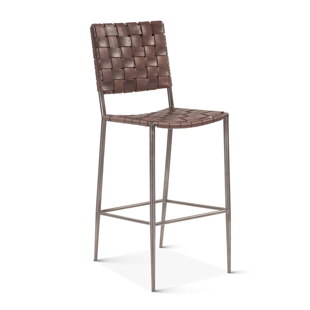 Copenhagen 17" Buffalo Leather and Iron Bar Chair, Brown