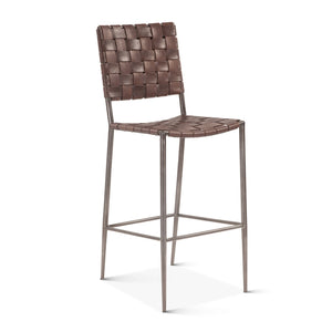 Copenhagen 17" Buffalo Leather and Iron Bar Chair, Brown
