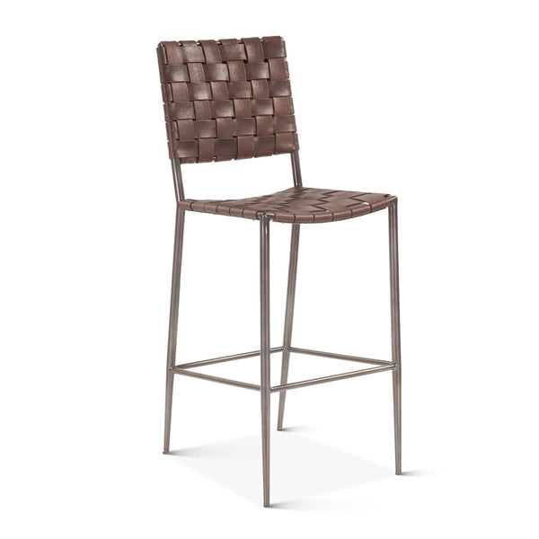 Copenhagen 17" Buffalo Leather and Iron Bar Chair, Brown