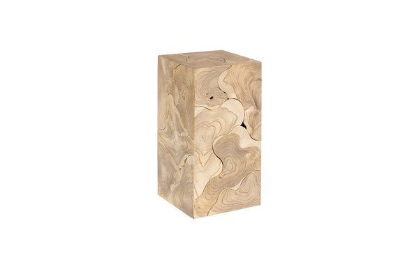 Teak Slice Pedestal, Square, Bleached , Small