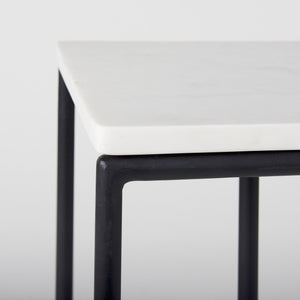 Kyra 12.0L x 20.0W x 23.0H White Marble Top W/Black Iron Frame C-Shaped End and Side Table