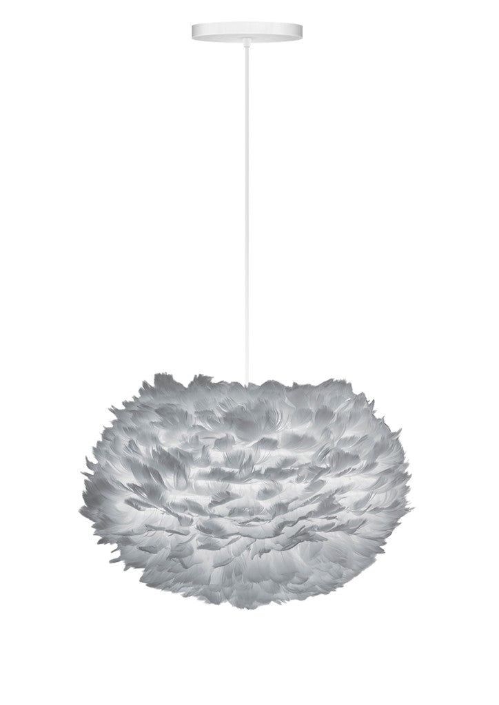 Eos Medium Hardwired Pendant in Grey with White Cord
