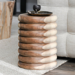 Gala Solid Wood Spiral End Table - Natural Finish