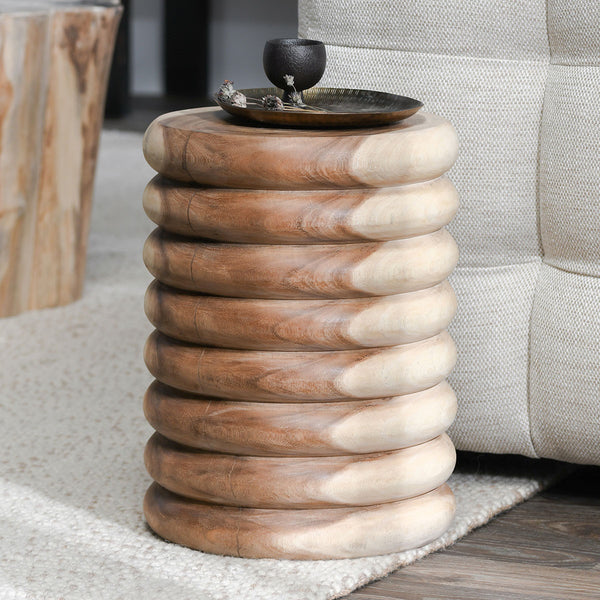 Gala Solid Wood Spiral End Table - Natural Finish