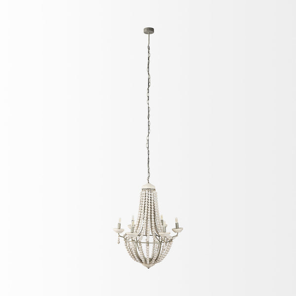 Phillum (29"x37") Silver Metal Chassis and White Wood Beaded Six Bulb Chandelier