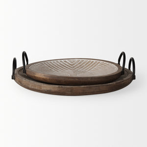 Jamila 16.9L x 16.8W x 43.3H Set of 2 Brown Wooden Tray