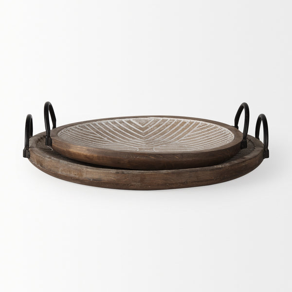 Jamila 16.9L x 16.8W x 43.3H Set of 2 Brown Wooden Tray