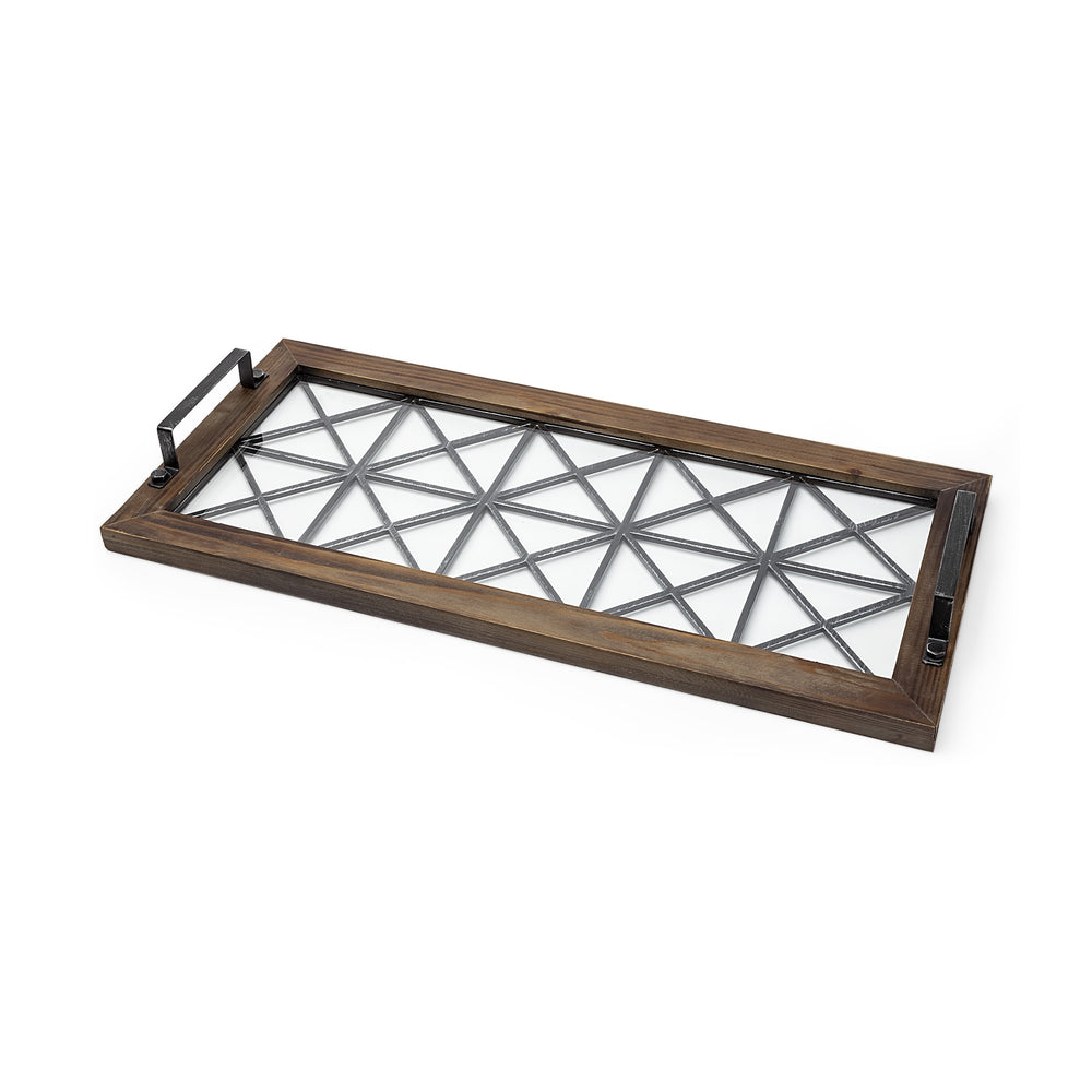 Ellingson 28L x 13W Black Rectangular Metal Glass Wood Bottom Tray