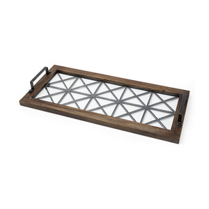 Ellingson 28L x 13W Black Rectangular Metal Glass Wood Bottom Tray