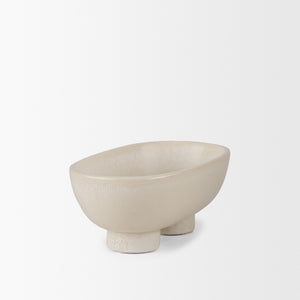 Tyren Cream Glazed Decorative Oblong Ceramic Bowl
