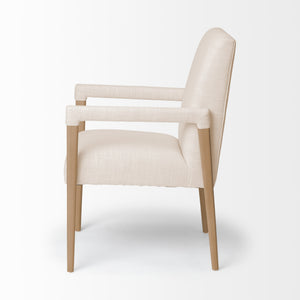 Palisades Cream Fabric Wrap Brown Wood Frame Dining Chair